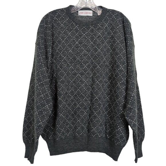 Vintage John Ashford Gray Patterned Knit long sleeve Sweater Acrylic Wool‎ sz XL - Picture 1 of 13